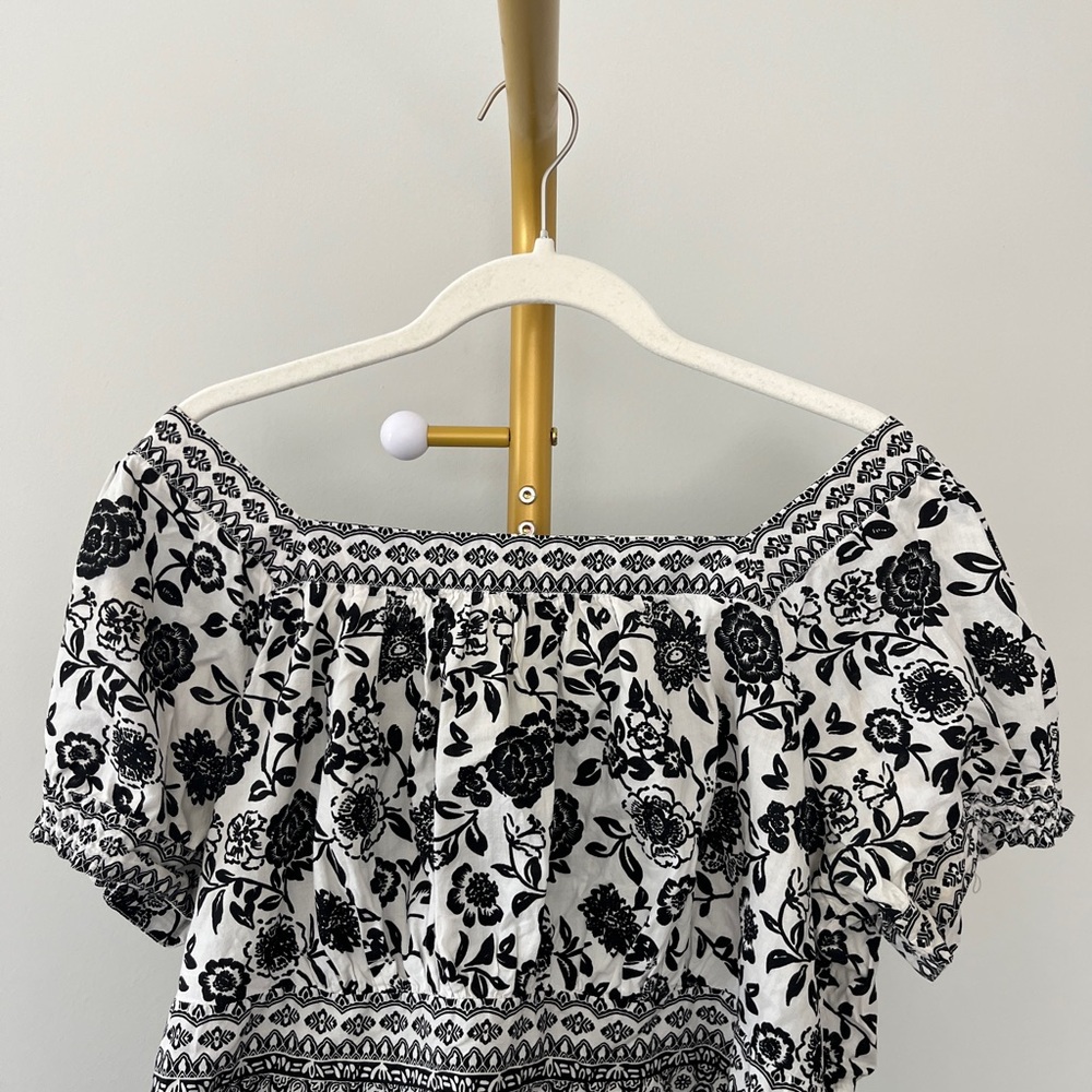 ALC Atlast Classics Black White 100% Cotton Babydoll Tunic Blouse XL - Picture 2 of 5
